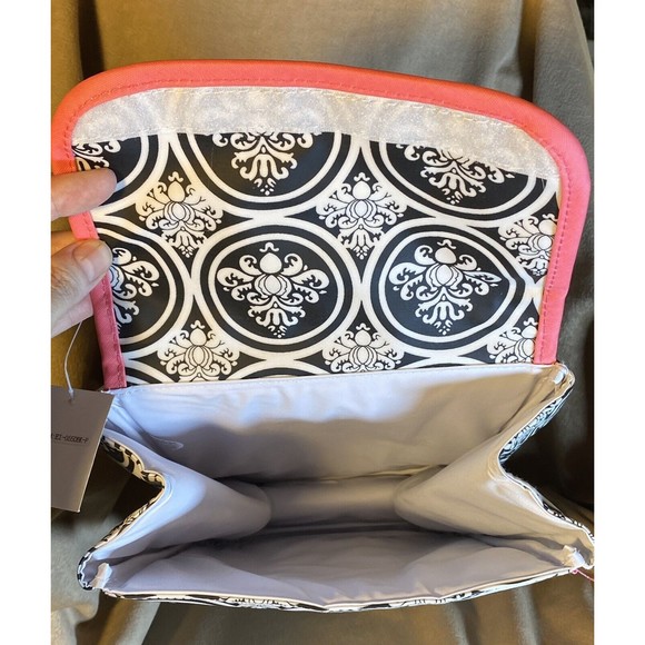 Insulated Lunch Sack NWT Vinyl Black and White Rococo Cabbage Rose with Pink - Picture 2 of 4